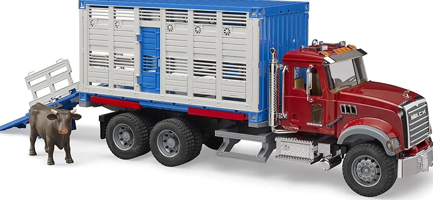 Bruder 02830 Mack Granite Cattle Transportation Truck with 1 Cattle