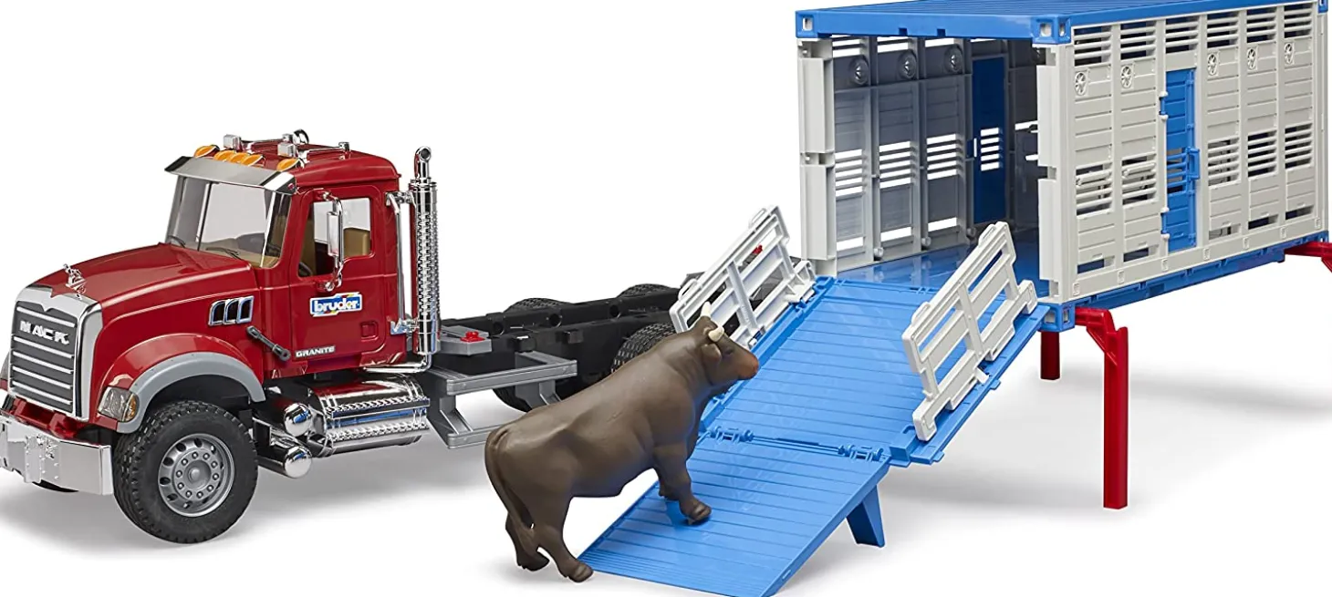 Bruder 02830 Mack Granite Cattle Transportation Truck with 1 Cattle