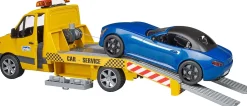 Bruder 02675 MB Sprinter Transporter Flatbed Tow Truck and Roadster, Light & Sound Module