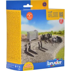 Bruder Accessories for Frontloader: Box Type Pallet, Winch, & Forks