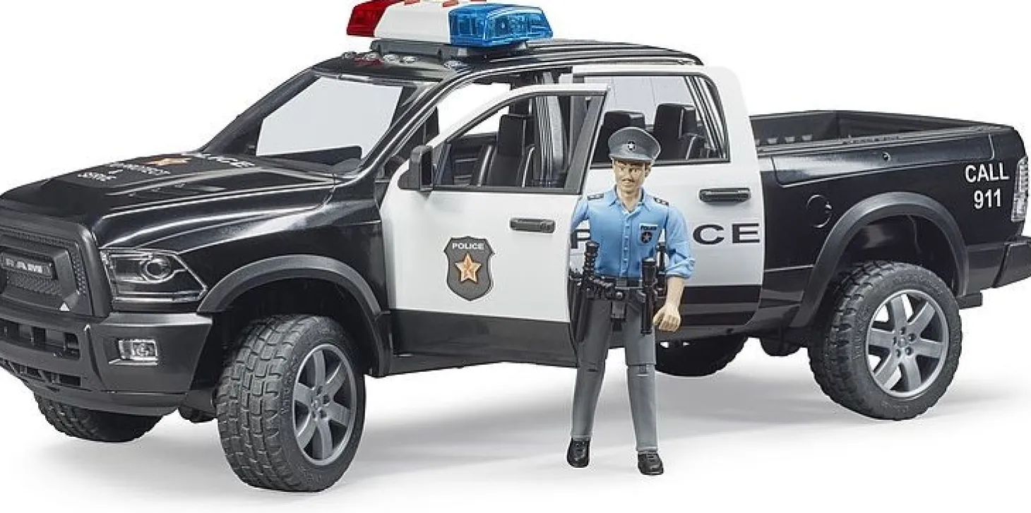 Bruder Dodge RAM 2500 Police Pickup Truck with Policeman Action Figure, Light & Sound Module