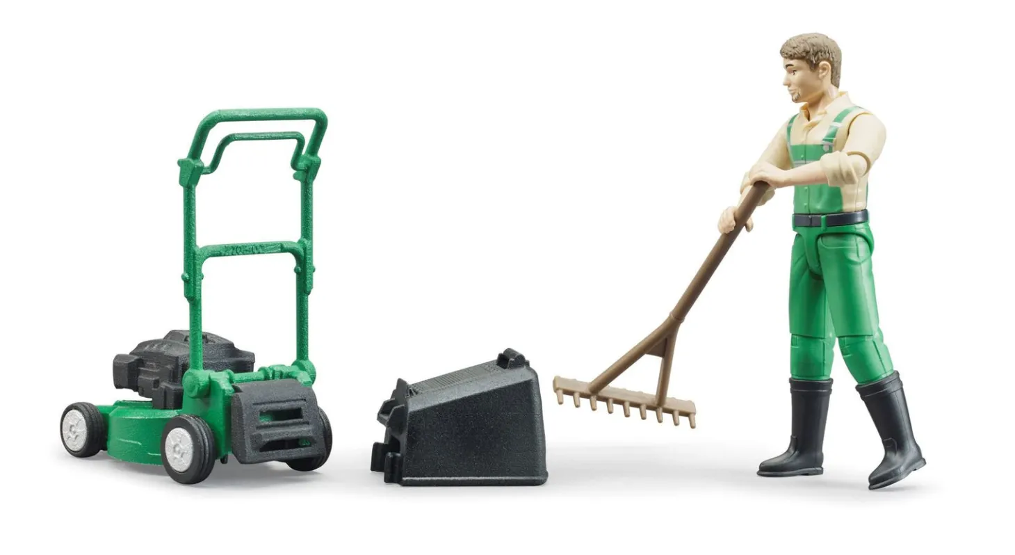 Bruder Gardener Action Figure with Lawn Mower and Accessories