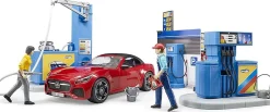 Bruder Gas Service Station with Shop, Car Wash, Roadster and Two Action Figures
