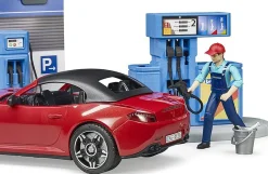 Bruder Gas Service Station with Shop, Car Wash, Roadster and Two Action Figures