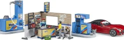 Bruder Gas Service Station with Shop, Car Wash, Roadster and Two Action Figures