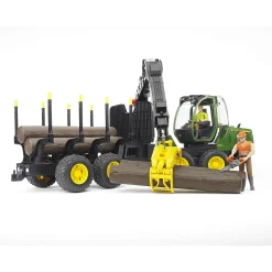 Bruder John Deere 1210e Log Hauler, Trailer, 4 Trunks and Grabber