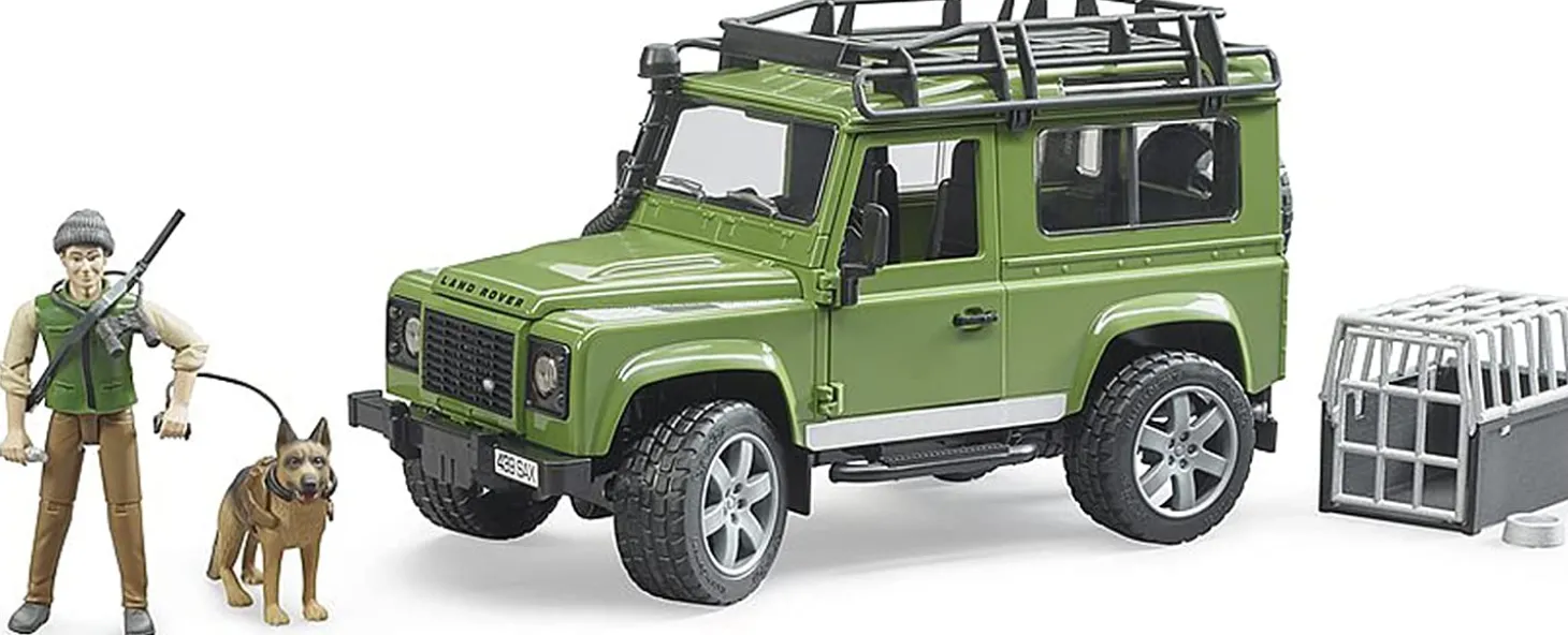 Bruder Land Rover Defender with Forester and Dog