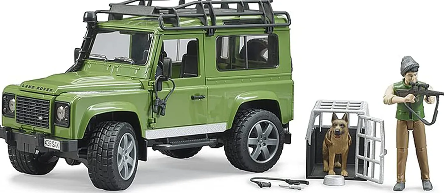 Bruder Land Rover Defender with Forester and Dog