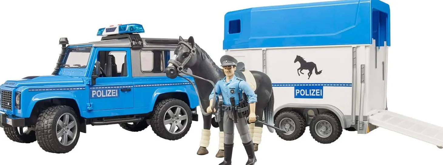 Bruder Land Rover Police Truck with Horse Trailer, Horse and Policeman, Light and Sound Module