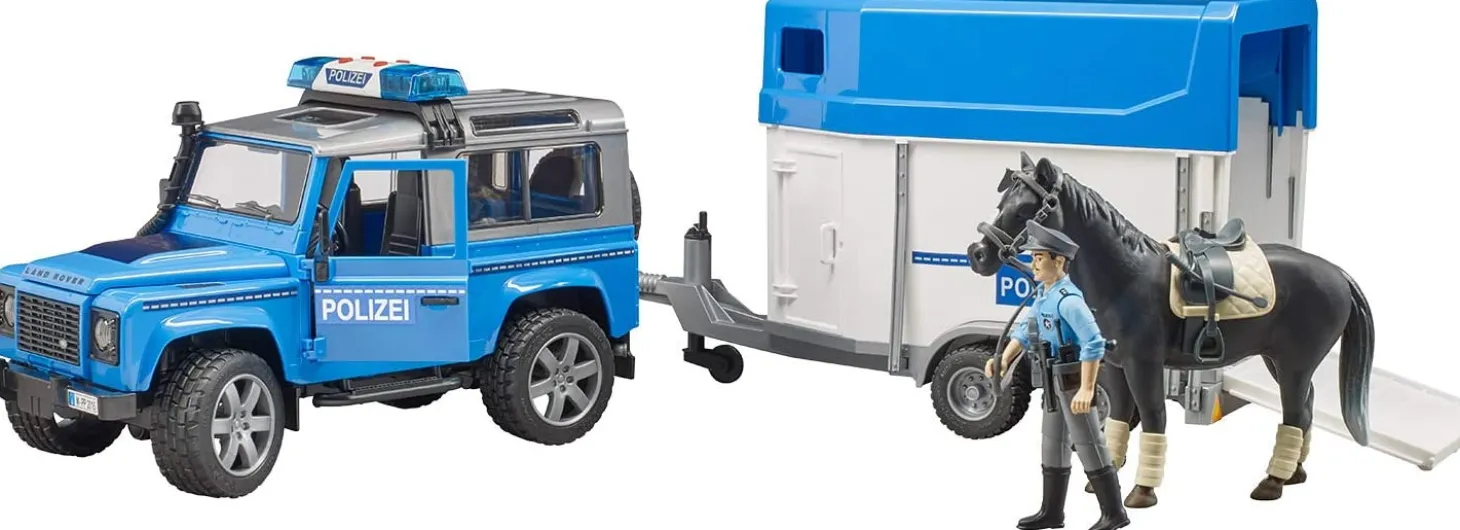 Bruder Land Rover Police Truck with Horse Trailer, Horse and Policeman, Light and Sound Module