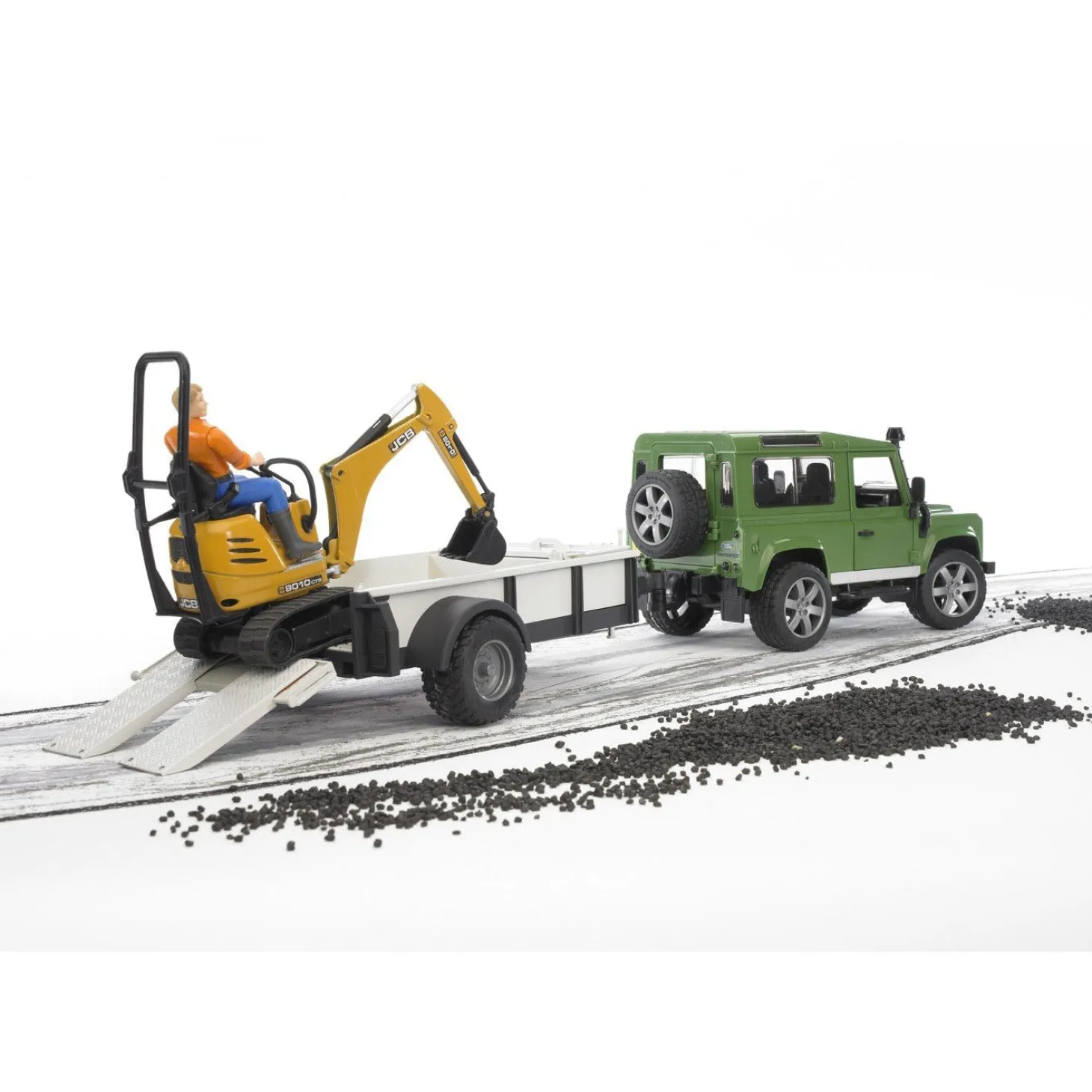 Bruder Land Rover with Trailer, JCB Micro Excavator and Worker Action Figure