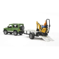 Bruder Land Rover with Trailer, JCB Micro Excavator and Worker Action Figure