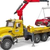 Bruder MACK Granite Flat Bed Tow Truck with Bruder Roadster