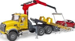 Bruder MACK Granite Flat Bed Tow Truck with Bruder Roadster