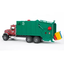Bruder MACK Granite Garbage Truck, Ruby Red Cab, Green Garbage Box, 02812