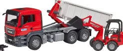 Bruder MAN TGS Truck with Roll-off Container and Schaeffer Loader