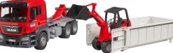 Bruder MAN TGS Truck with Roll-off Container and Schaeffer Loader