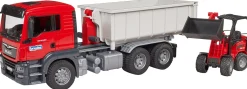 Bruder MAN TGS Truck with Roll-off Container and Schaeffer Loader