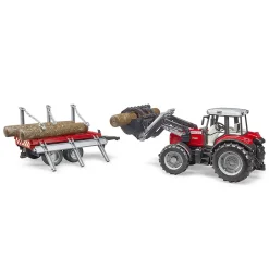 Bruder Massey Ferguson 7480 W Frontloader and Logging Trailer