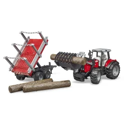 Bruder Massey Ferguson 7480 W Frontloader and Logging Trailer