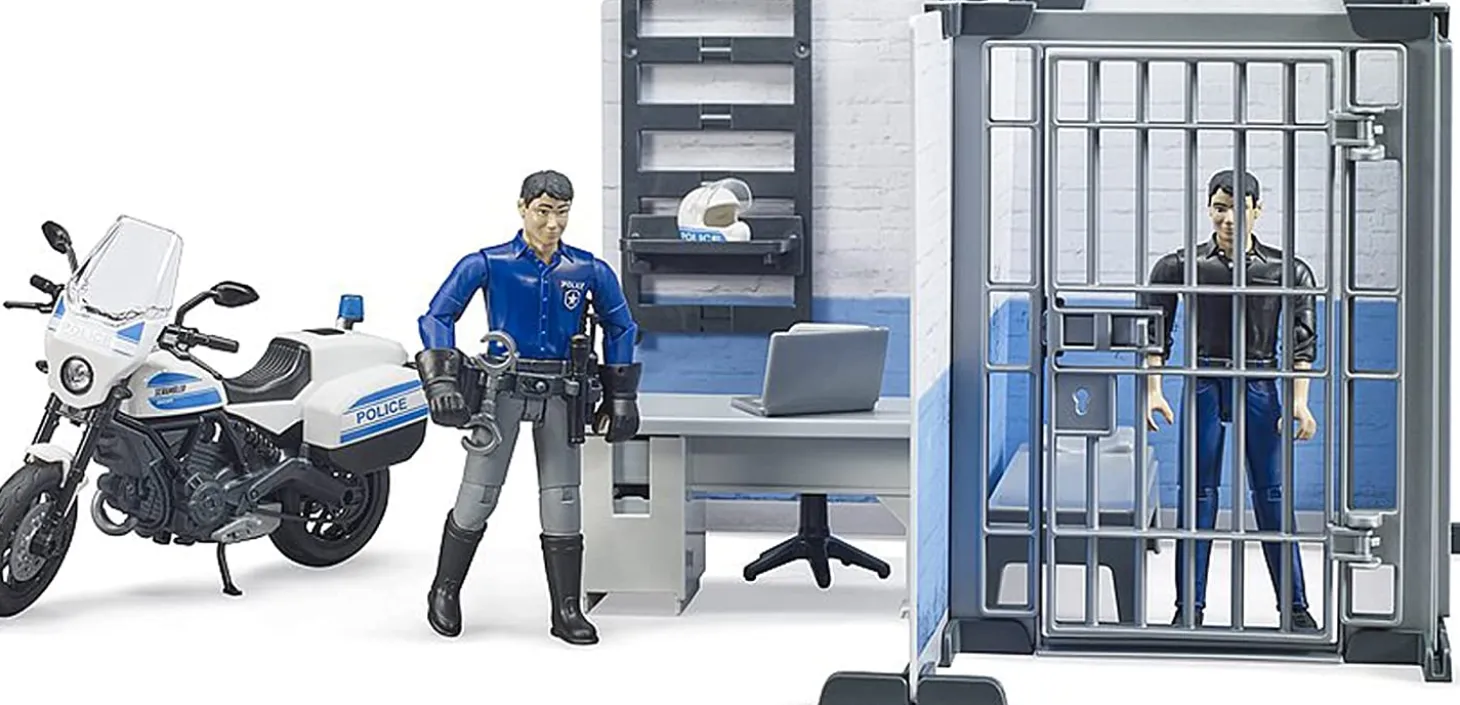 Bruder Police Station Set with Police Motorcycle and Figure