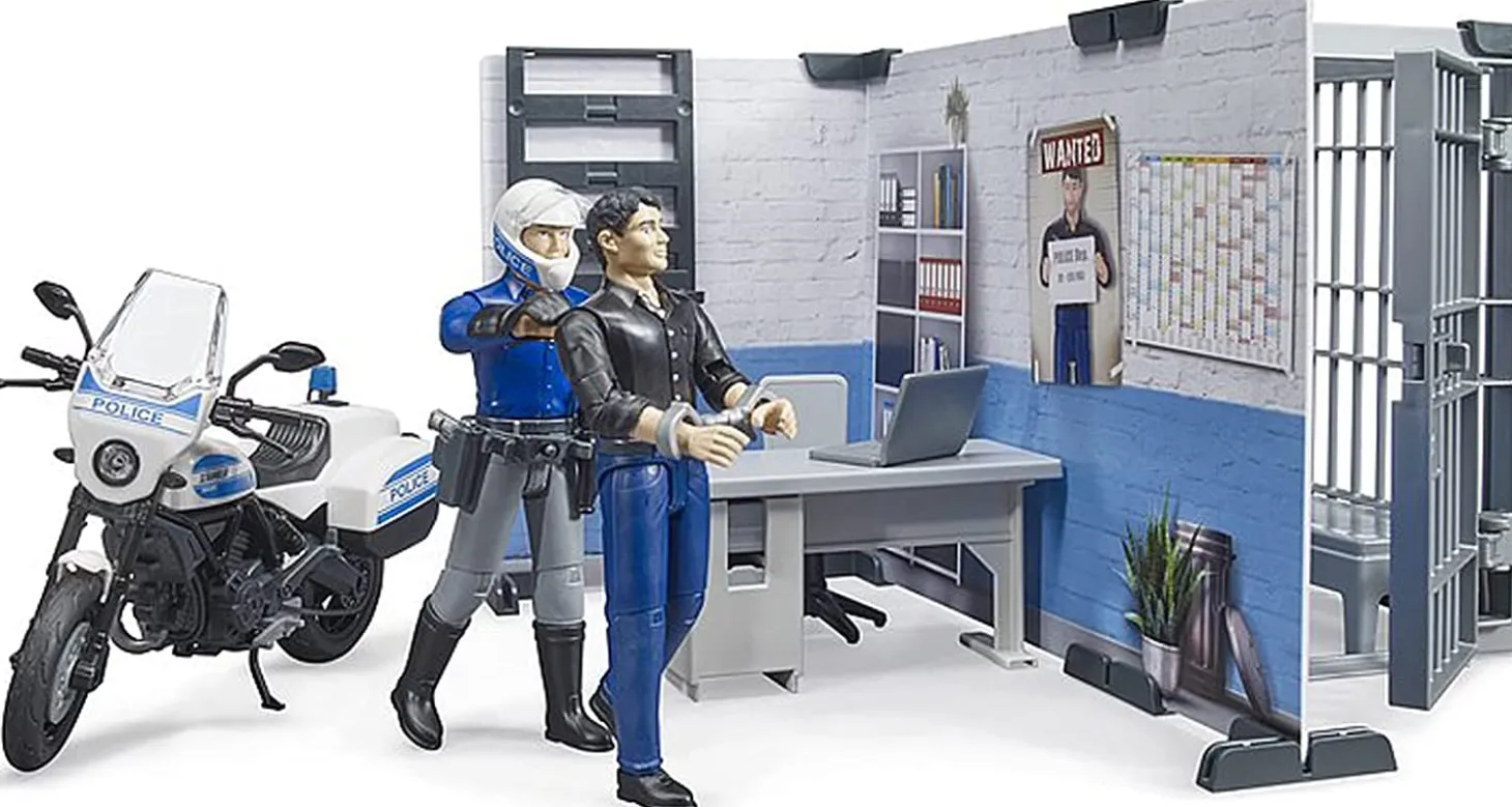 Bruder Police Station Set with Police Motorcycle and Figure