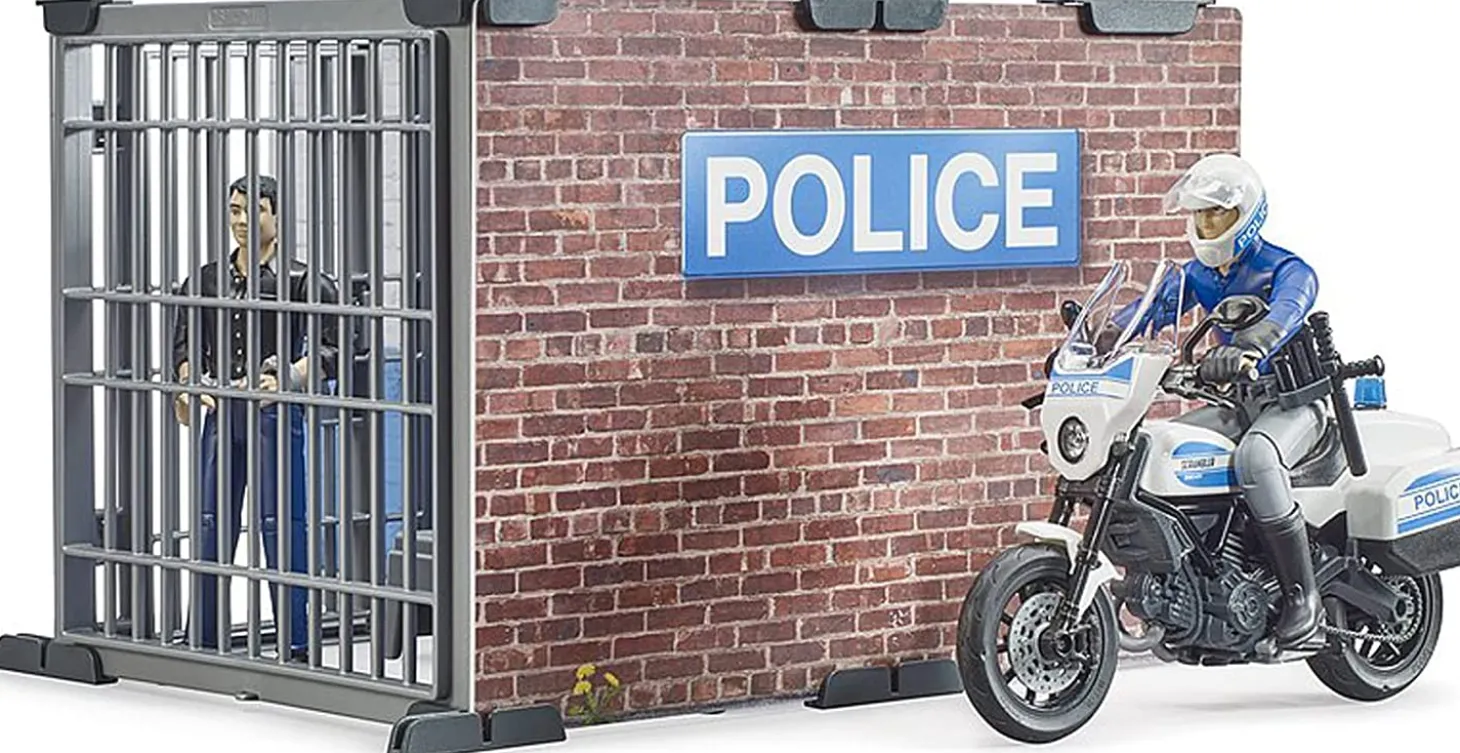 Bruder Police Station Set with Police Motorcycle and Figure