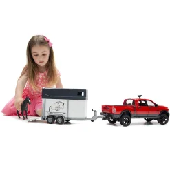Bruder RAM 2500 Pickup Truck w Horse Trailer and Horse