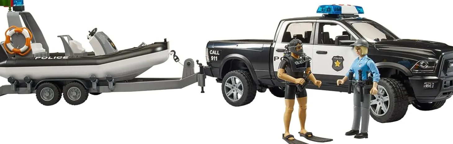 Bruder RAM 2500 Police Pickup with L + S Module Trailer & Boat