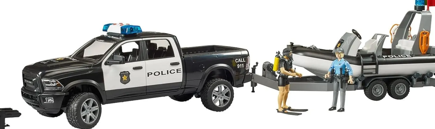 Bruder RAM 2500 Police Pickup with L + S Module Trailer & Boat