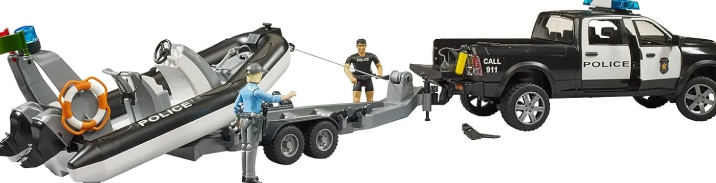 Bruder RAM 2500 Police Pickup with L + S Module Trailer & Boat