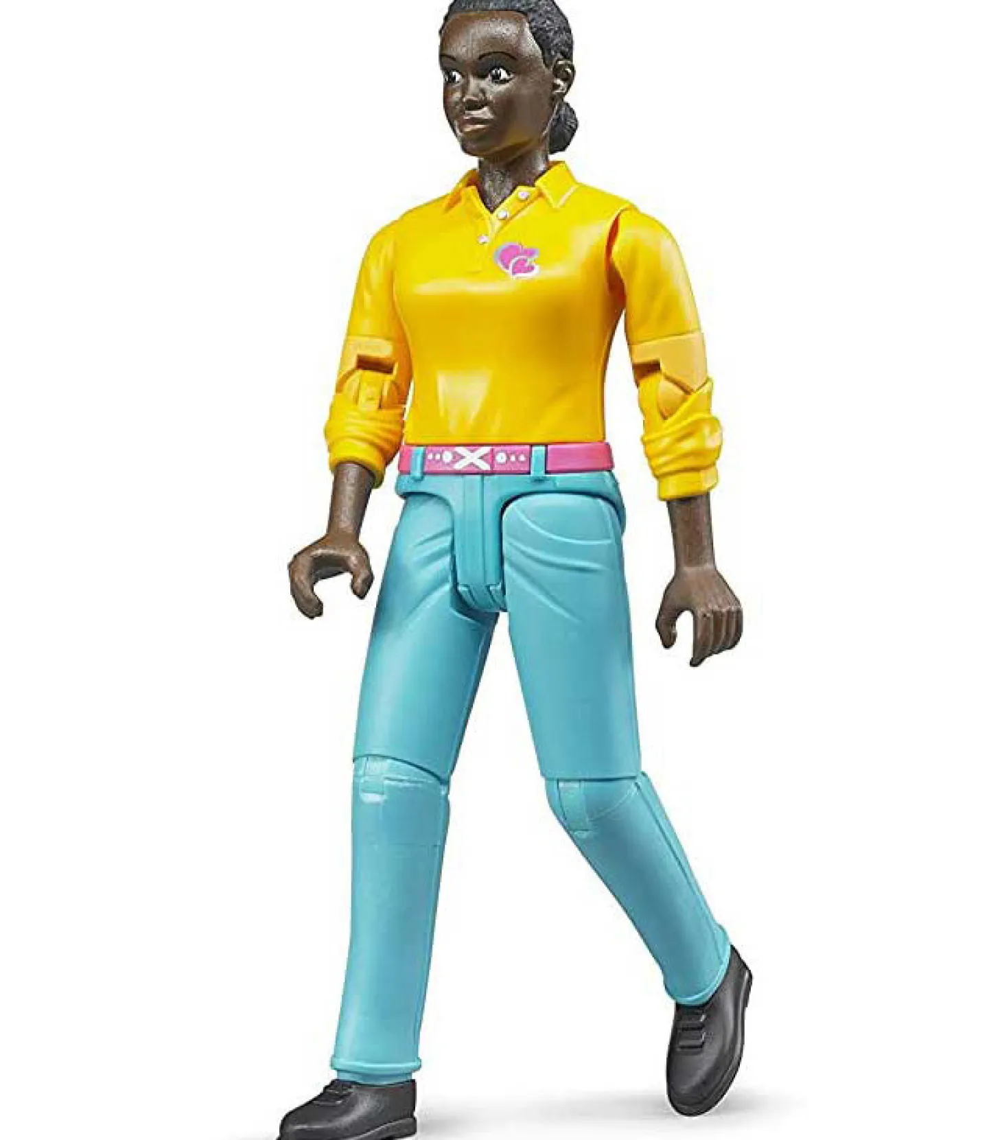 Bruder Woman Action Figure with Dark Skin, Turquoise Jeans, 60404
