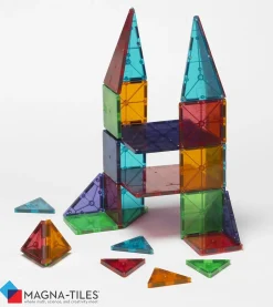 MAGNA-TILES DX Clear Colors Magnetic Construction Deluxe Set - 48 Piece