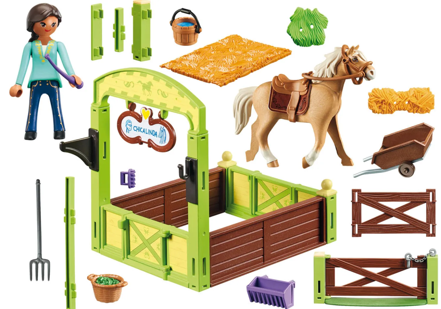Playmobil Spirit Riding Free Pru & Chica Linda with Horse Stall