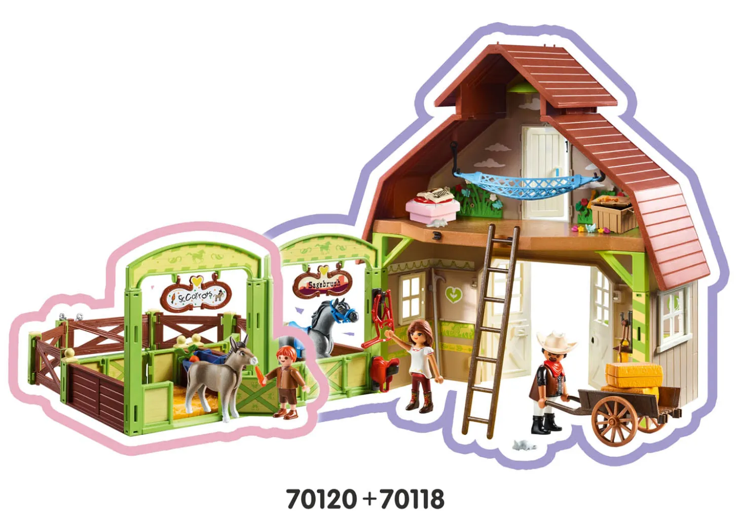 Playmobil Spirit Riding Free Snips and Señor Carrots with Horse Stall