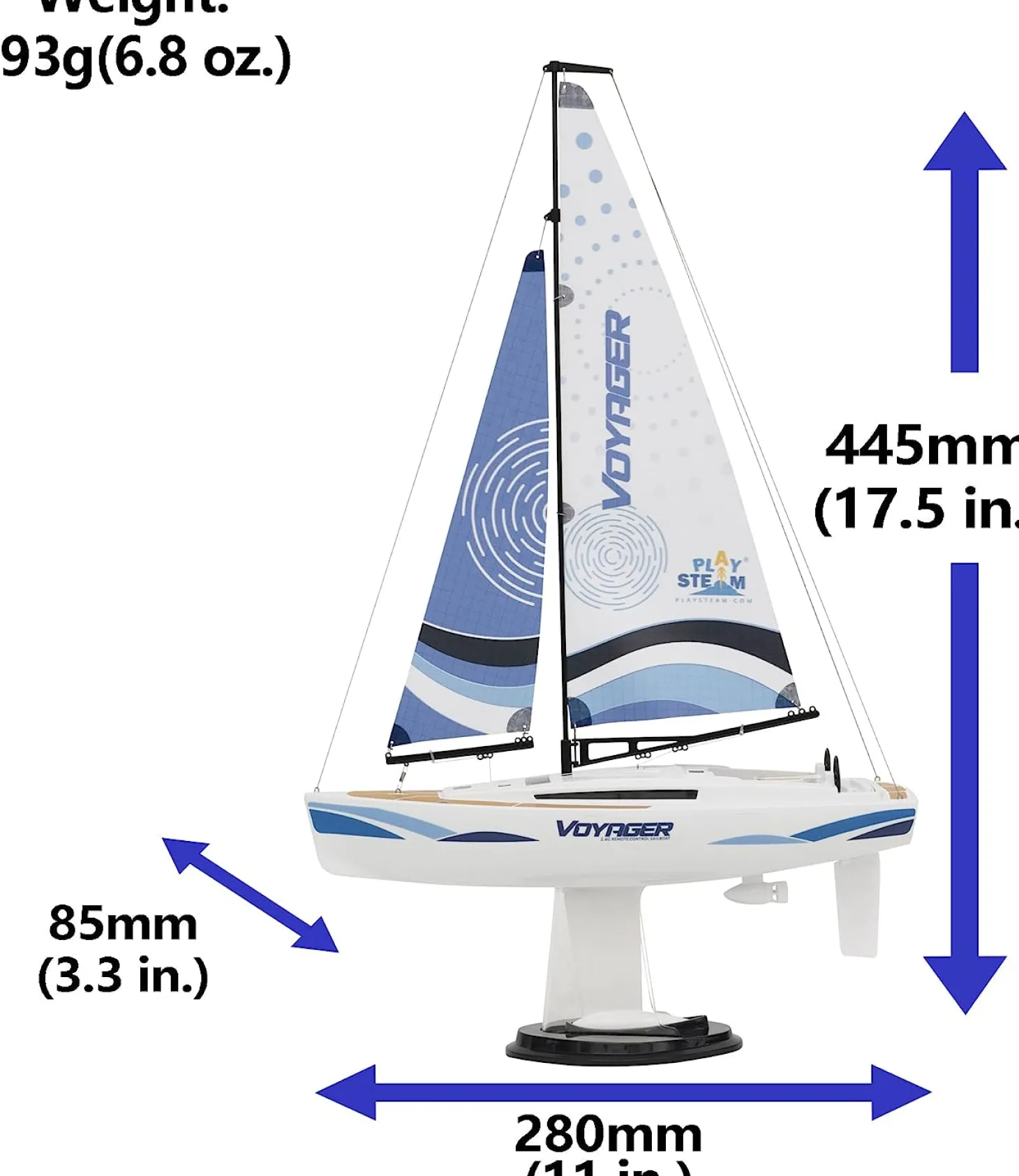 Playsteam Voyager 280 Motor-Power RC Sailboat - 17.5 in, Blue