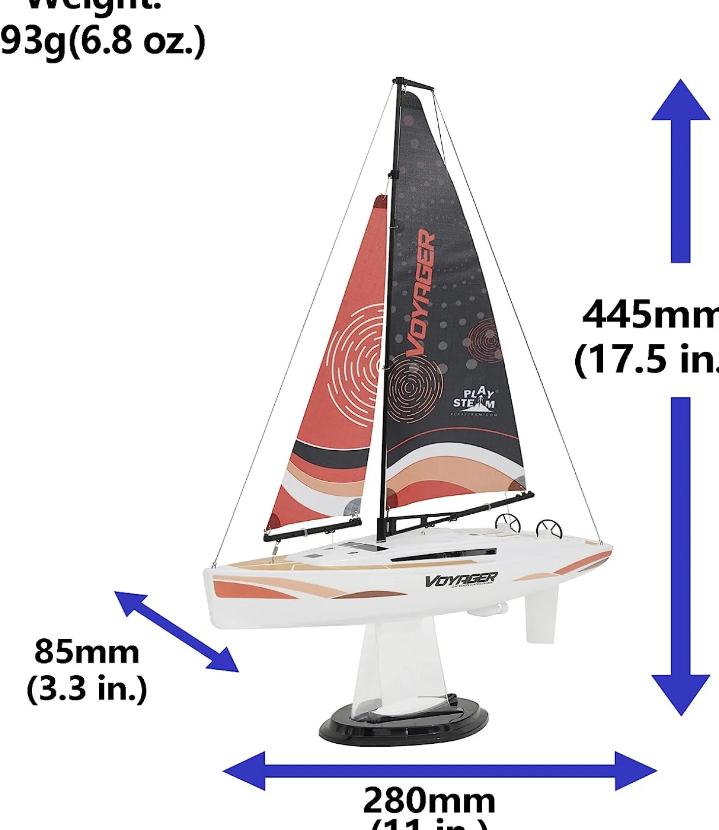 Playsteam Voyager 280 Motor-Power RC Sailboat - 17.5 in, Red